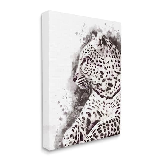 Stupell Industries Jungle Cat Paint Splatter Resting Cheetah Grey White Canvas Wall Art